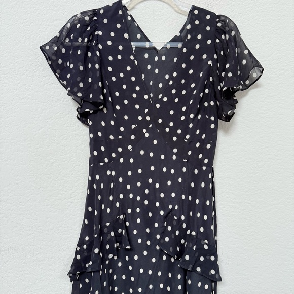 RIXO Evie Midi Dress Navy Dot Print Bohemia Spot Size 6 - Picture 3 of 7